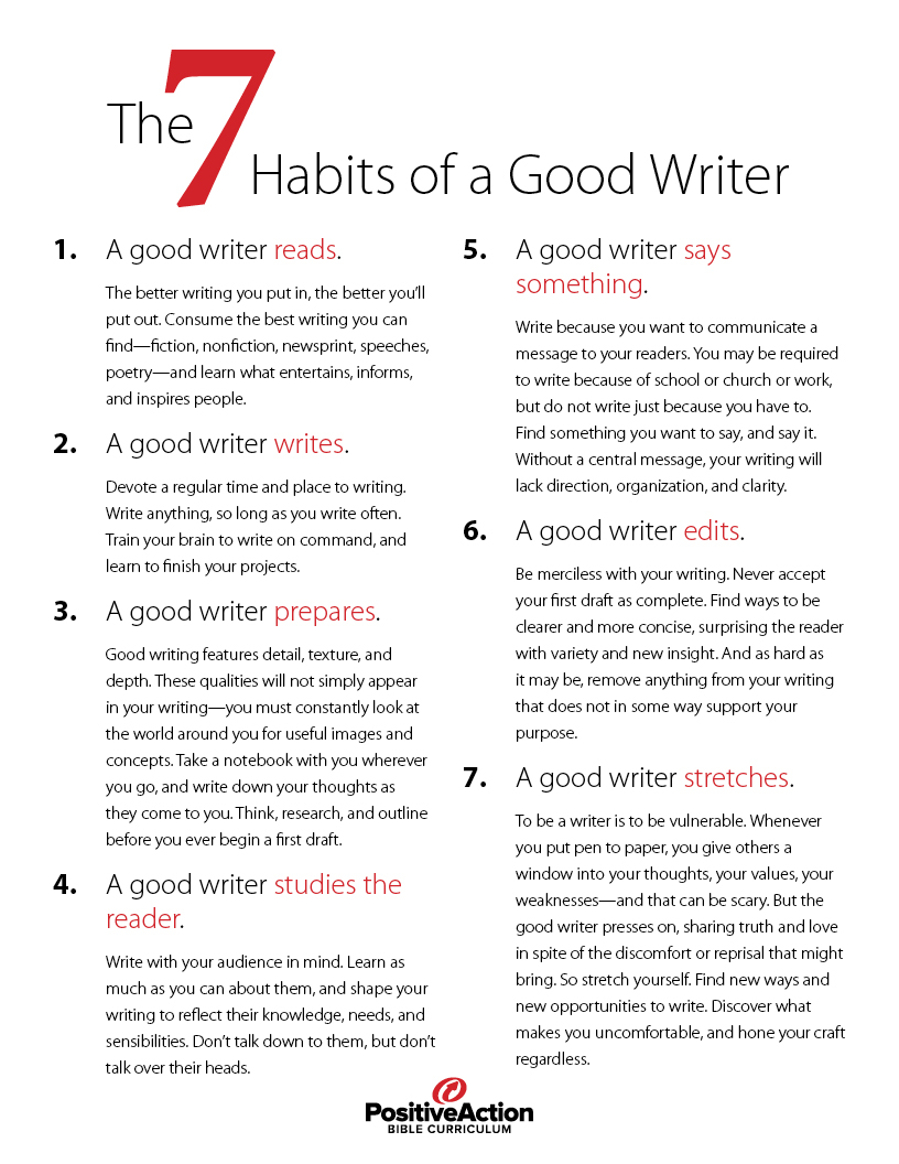 The Seven Habits Of A Good Writer Positive Action For Christ